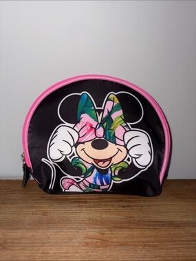 Minnie Mouse Floral Print Cosmetic Pouch - Black & Pink